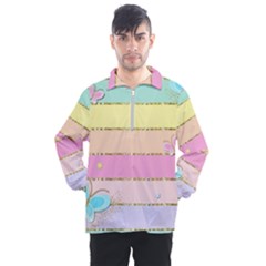 Pastel, Butterfly, Spring, Stripes, Men s Half Zip Pullover