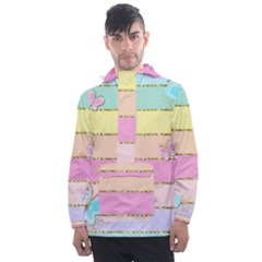 Pastel, Butterfly, Spring, Stripes, Men s Front Pocket Pullover Windbreaker