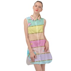 Pastel, Butterfly, Spring, Stripes, Sleeveless Shirt Dress by kyorashop23