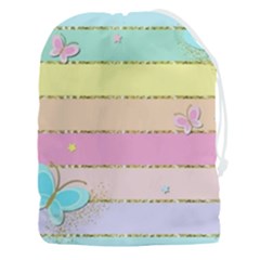 Pastel, Butterfly, Spring, Stripes, Drawstring Pouch (3xl) by kyorashop23