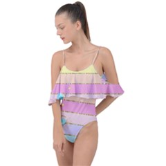 Pastel, Butterfly, Spring, Stripes, Drape Piece Swimsuit by kyorashop23