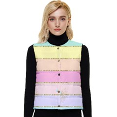 Pastel, Butterfly, Spring, Stripes, Women s Button Up Puffer Vest