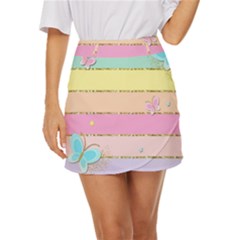 Pastel, Butterfly, Spring, Stripes, Mini Front Wrap Skirt by kyorashop23