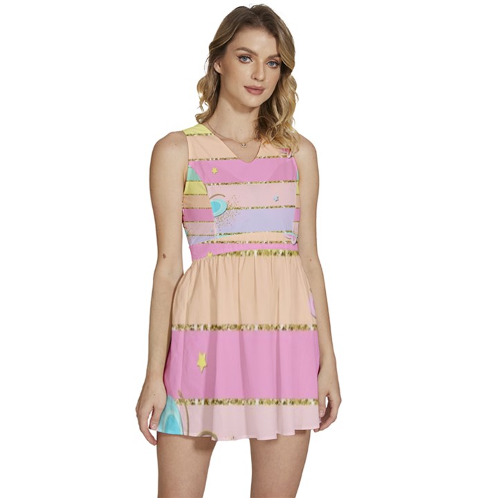 Pastel, Butterfly, Spring, Stripes, Sleeveless High Waist Mini Dress