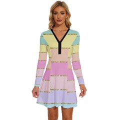 Pastel, Butterfly, Spring, Stripes, Long Sleeve Deep V Mini Dress  by kyorashop23