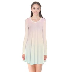 Rainbow Pastel, Purple, Gradient, Light, Led, Pink, Simple Long Sleeve V-neck Flare Dress by kyorashop23