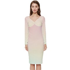 Rainbow Pastel, Purple, Gradient, Light, Led, Pink, Simple Long Sleeve V-neck Bodycon Dress 