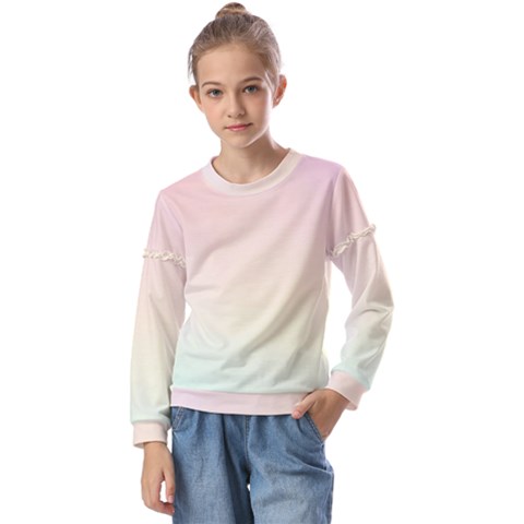 Rainbow Pastel, Purple, Gradient, Light, Led, Pink, Simple Kids  Long Sleeve T-shirt With Frill  by kyorashop23