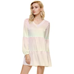 Rainbow Pastel, Purple, Gradient, Light, Led, Pink, Simple Tiered Long Sleeve Mini Dress by kyorashop23