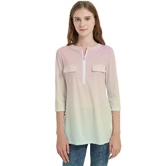 Rainbow Pastel, Purple, Gradient, Light, Led, Pink, Simple Women s Zip Front V-neck 3/4 Sleeve Casual Top Pocket Shirt