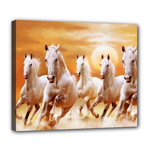 Seven Horses, Sun Deluxe Canvas 24  X 20  (stretched) by kyorashop23