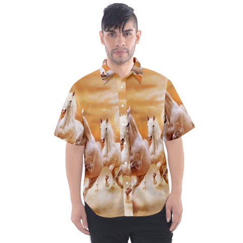 Seven Horses, Sun Men s Short Sleeve Shirt by kyorashop23