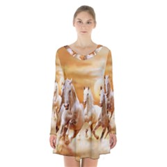 Seven Horses, Sun Long Sleeve Velvet V-neck Dress