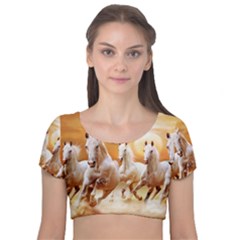 Seven Horses, Sun Velvet Short Sleeve Crop Top  by kyorashop23