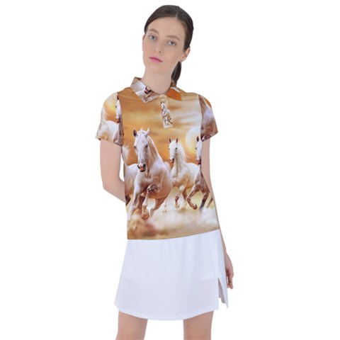 Seven Horses, Sun Women s Polo T-shirt by kyorashop23