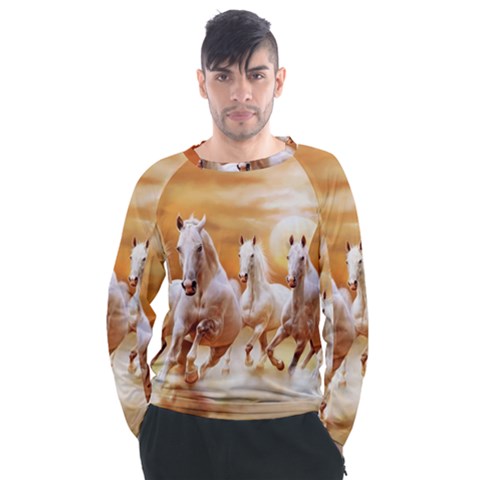 Seven Horses, Sun Men s Long Sleeve Raglan T-shirt by kyorashop23