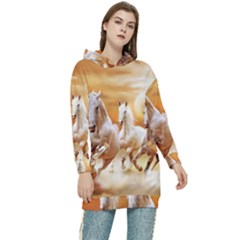 Seven Horses, Sun Women s Long Oversized Pullover Hoodie