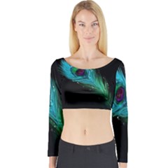 Shree Krishna, Feather, Lord, Rainbows Long Sleeve Crop Top by kyorashop23