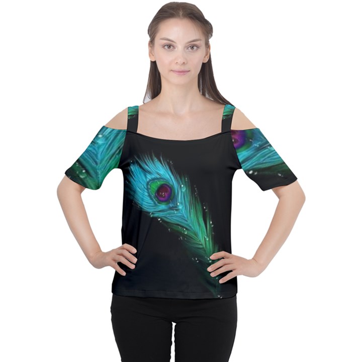 Shree Krishna, Feather, Lord, Rainbows Cutout Shoulder T-Shirt