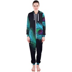 Shree Krishna, Feather, Lord, Rainbows Hooded Jumpsuit (ladies)