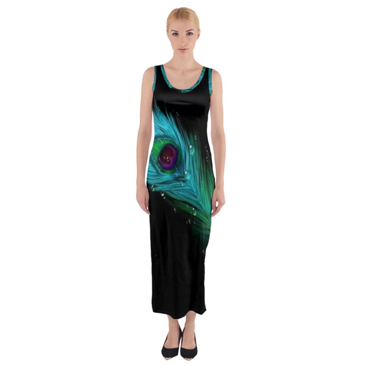 Shree Krishna, Feather, Lord, Rainbows Fitted Maxi Dress