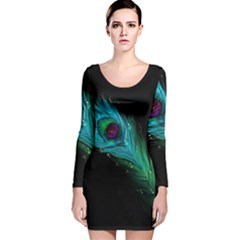 Shree Krishna, Feather, Lord, Rainbows Long Sleeve Velvet Bodycon Dress