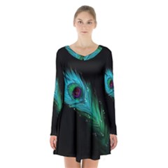 Shree Krishna, Feather, Lord, Rainbows Long Sleeve Velvet V-neck Dress