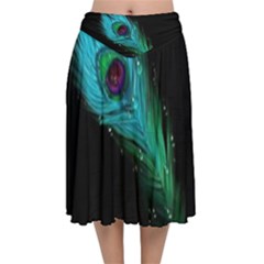 Shree Krishna, Feather, Lord, Rainbows Velvet Flared Midi Skirt