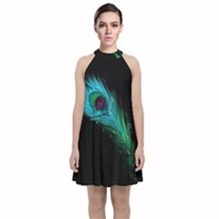 Shree Krishna, Feather, Lord, Rainbows Velvet Halter Neckline Dress 