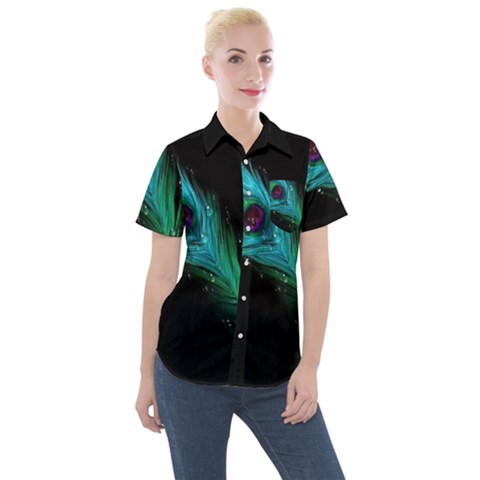 Shree Krishna, Feather, Lord, Rainbows Women s Short Sleeve Pocket Shirt by kyorashop23