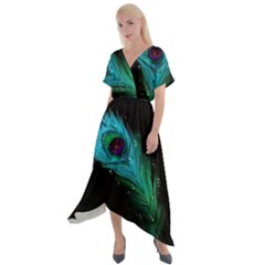 Shree Krishna, Feather, Lord, Rainbows Cross Front Sharkbite Hem Maxi Dress by kyorashop23