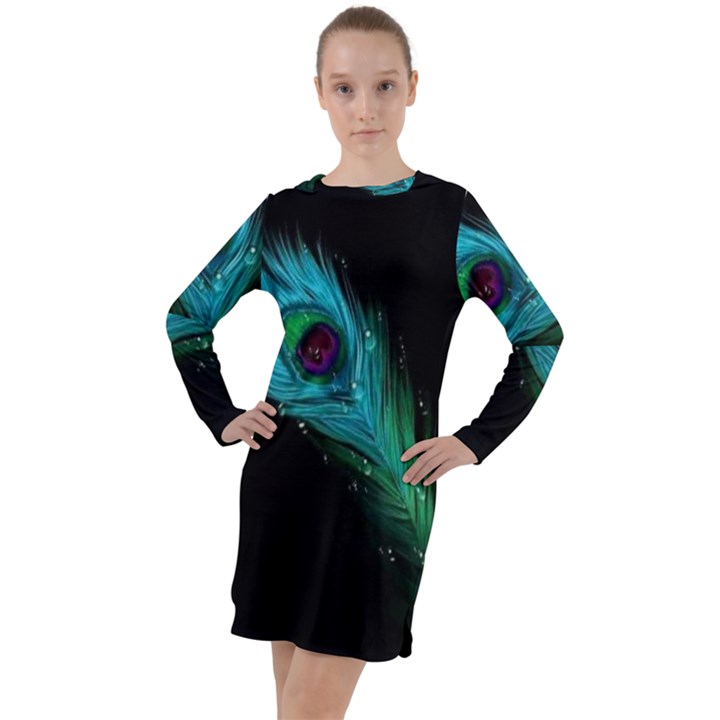 Shree Krishna, Feather, Lord, Rainbows Long Sleeve Hoodie Dress