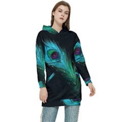 Shree Krishna, Feather, Lord, Rainbows Women s Long Oversized Pullover Hoodie