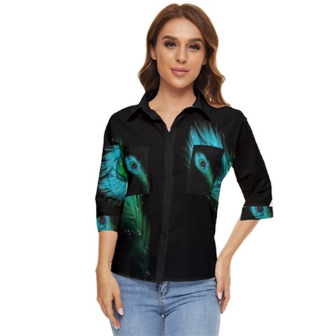 Shree Krishna, Feather, Lord, Rainbows Women s Quarter Sleeve Pocket Shirt by kyorashop23