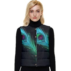 Shree Krishna, Feather, Lord, Rainbows Women s Button Up Puffer Vest