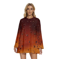 Water Drops, Lui, Amazing Round Neck Long Sleeve Bohemian Style Chiffon Mini Dress