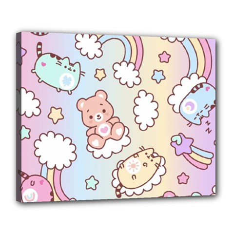 Usheen Carebears, Bears, Cat, Colorful, Cute, Pastel, Pattern Canvas 20  X 16  (stretched) by kyorashop23