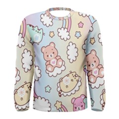 Usheen Carebears, Bears, Cat, Colorful, Cute, Pastel, Pattern Men s Long Sleeve T-shirt