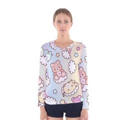 Usheen Carebears, Bears, Cat, Colorful, Cute, Pastel, Pattern Women s Long Sleeve T-shirt