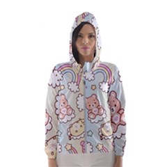 Usheen Carebears, Bears, Cat, Colorful, Cute, Pastel, Pattern Women s Hooded Windbreaker