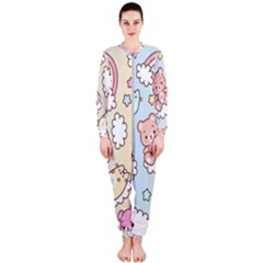 Usheen Carebears, Bears, Cat, Colorful, Cute, Pastel, Pattern Onepiece Jumpsuit (ladies)