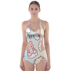 Usheen Carebears, Bears, Cat, Colorful, Cute, Pastel, Pattern Cut-out One Piece Swimsuit