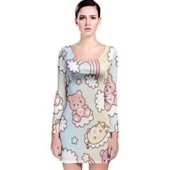 Usheen Carebears, Bears, Cat, Colorful, Cute, Pastel, Pattern Long Sleeve Velvet Bodycon Dress