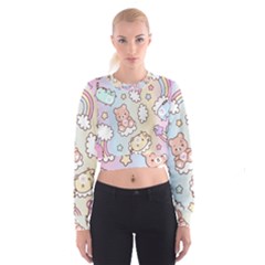 Usheen Carebears, Bears, Cat, Colorful, Cute, Pastel, Pattern Cropped Sweatshirt