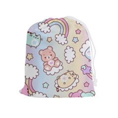 Usheen Carebears, Bears, Cat, Colorful, Cute, Pastel, Pattern Drawstring Pouch (xl) by kyorashop23