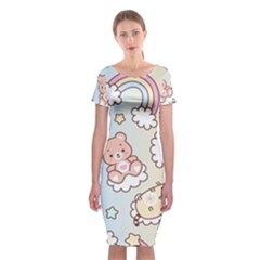 Usheen Carebears, Bears, Cat, Colorful, Cute, Pastel, Pattern Classic Short Sleeve Midi Dress by kyorashop23