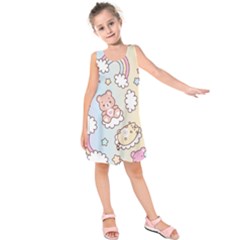 Usheen Carebears, Bears, Cat, Colorful, Cute, Pastel, Pattern Kids  Sleeveless Dress by kyorashop23