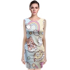 Usheen Carebears, Bears, Cat, Colorful, Cute, Pastel, Pattern Sleeveless Velvet Midi Dress