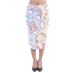 Usheen Carebears, Bears, Cat, Colorful, Cute, Pastel, Pattern Velvet Midi Pencil Skirt by kyorashop23