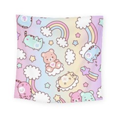 Usheen Carebears, Bears, Cat, Colorful, Cute, Pastel, Pattern Square Tapestry (small)